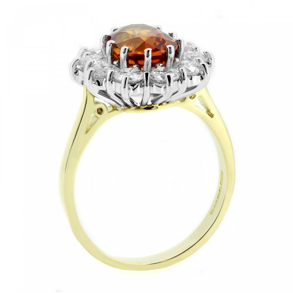 18ct yellow gold 3.01ct orange sapphire & 1.44ct diamond ring