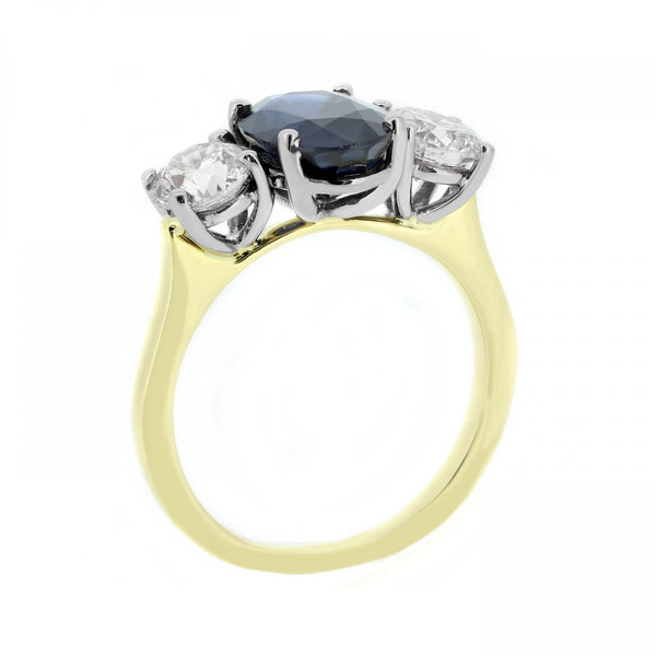 18ct yellow gold 2.99ct sapphire & 1.40ct diamond 3 stone ring