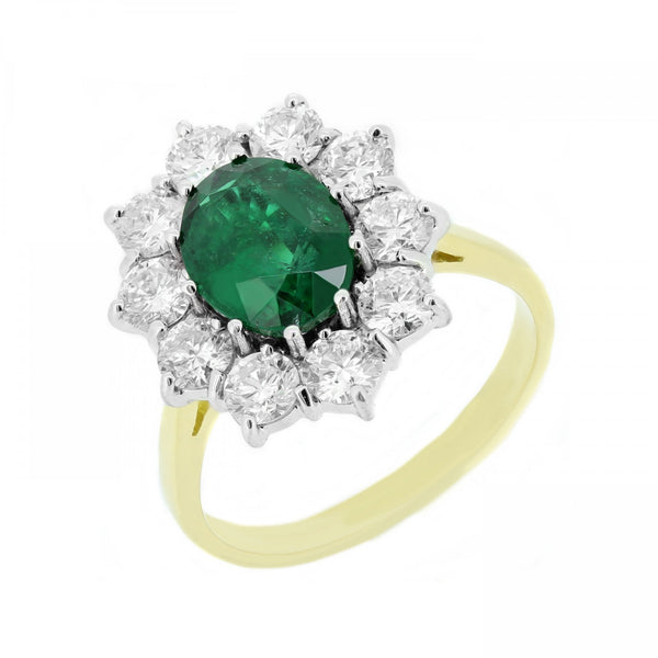 18ct yellow gold 2.76ct emerald & 1.96ct diamond cluster ring