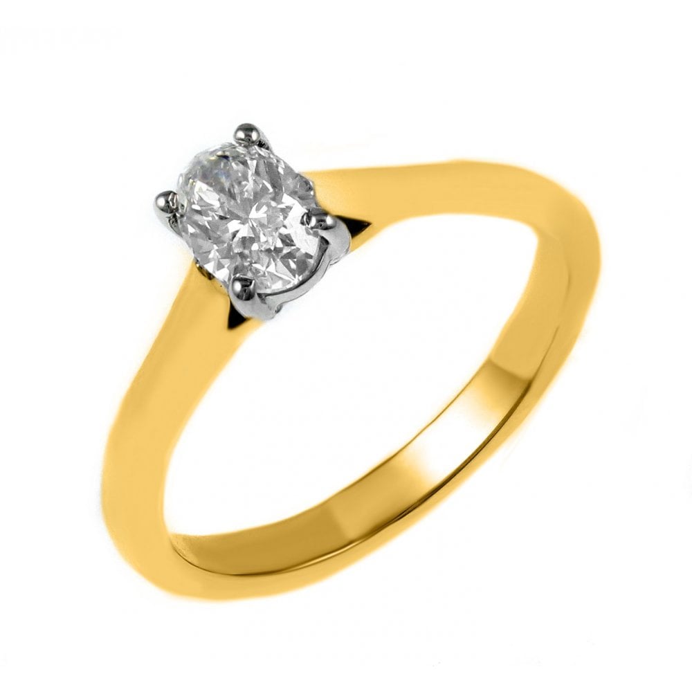 18ct yellow gold 0.40ct D VS2 GIA oval cut diamond ring