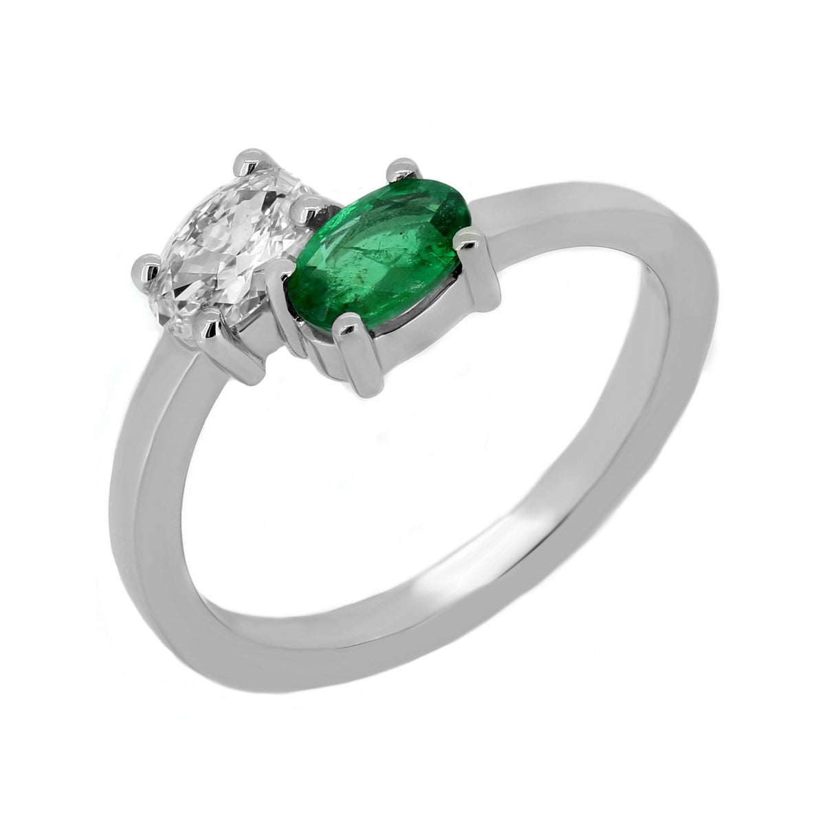 Platinum 0.46ct emerald & 0.37ct diamond 2 stone ring