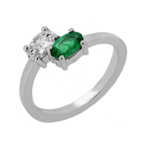 Platinum 0.46ct emerald & 0.37ct diamond 2 stone ring