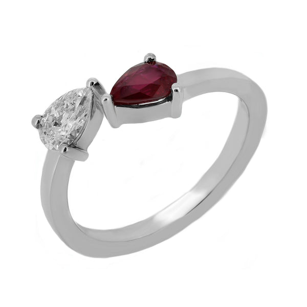 Platinum 0.44ct ruby & 0.31ct diamond 2 stone ring
