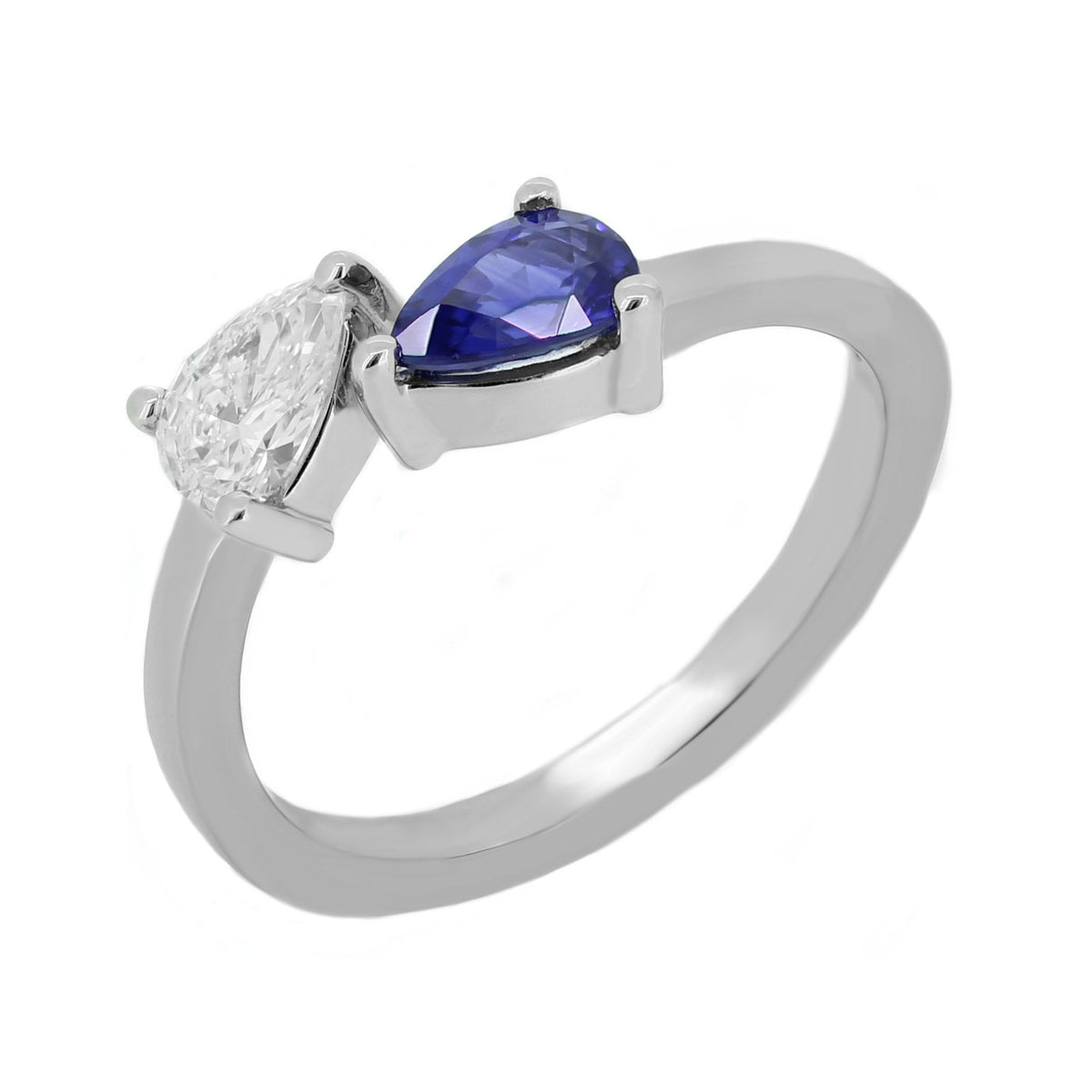 Platinum 0.59ct sapphire & 0.33ct diamond 2 stone ring