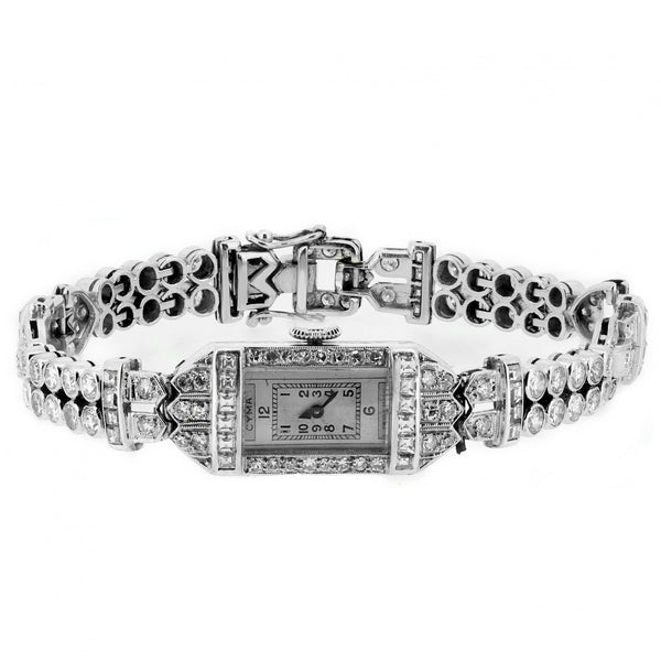 Preowned platinum 4.00ct genuine antique diamond watch