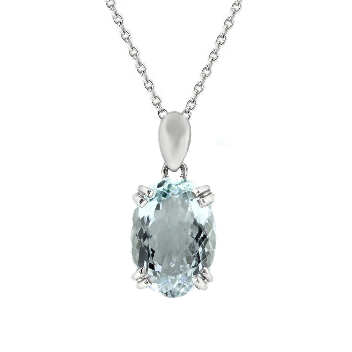 9ct white gold 14mm x 10mm oval aquamarine pendant