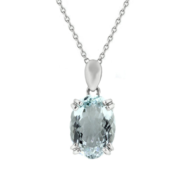 9ct white gold 14mm x 10mm oval aquamarine pendant