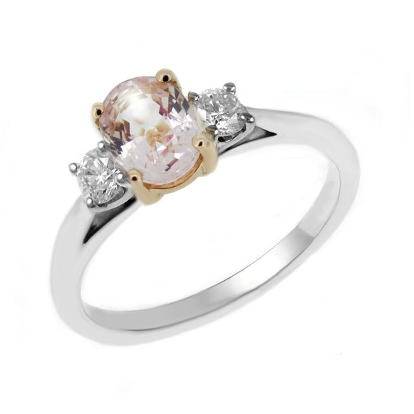 Platinum 1.16ct Peach Sapphire & 0.25ct Diamond Ring