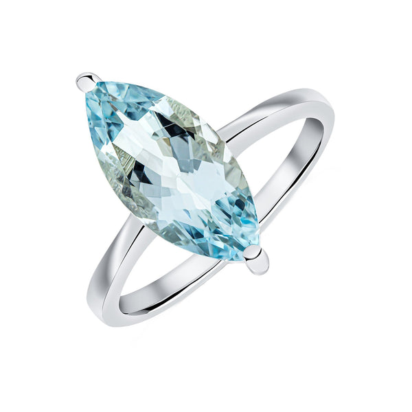 9ct white gold 15mm x 7mm aquamarine ring