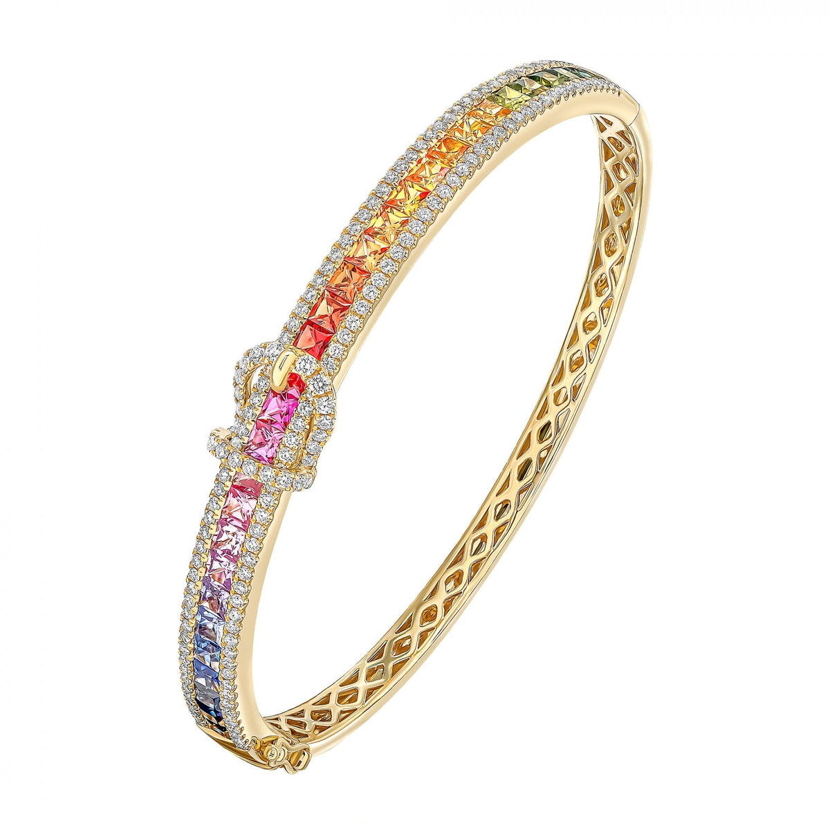 18ct yellow gold 4.24ct multi sapphire & 1.09ct diamond bangle