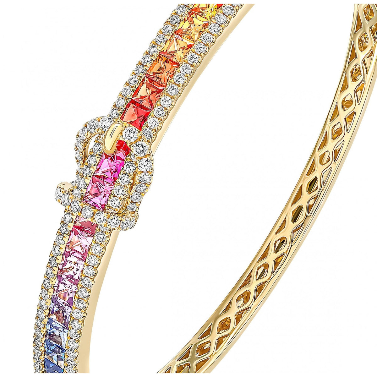 18ct yellow gold 4.24ct multi sapphire & 1.09ct diamond bangle