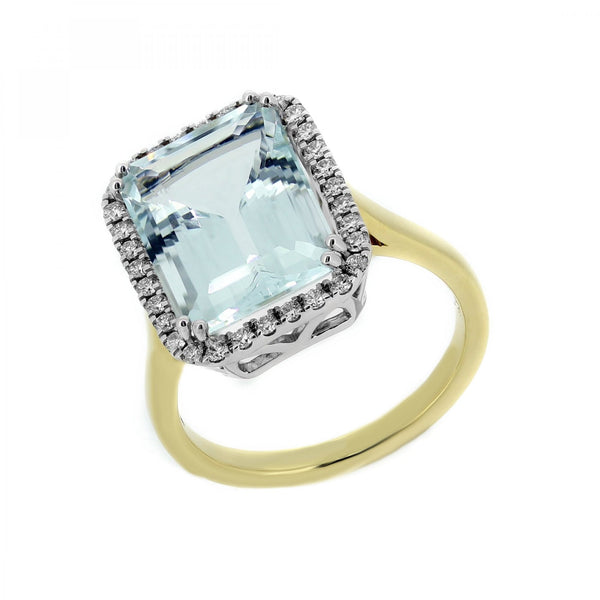 18ct yellow gold 6.56ct aquamarine & 0.31ct diamond ring