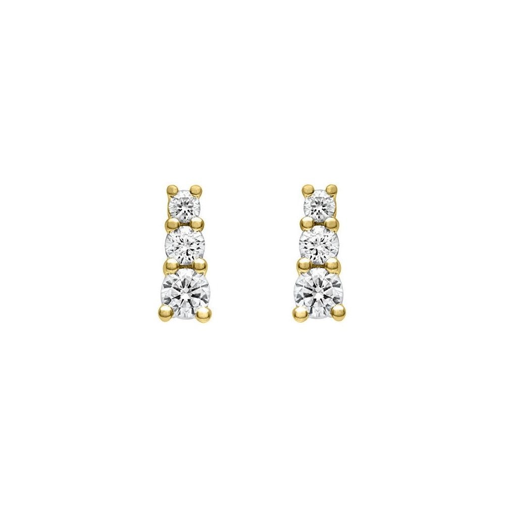 18ct yellow gold 0.75ct round brilliant diamond trilogy earrings