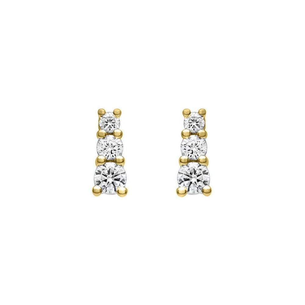 18ct yellow gold 1.00ct round brilliant diamond trilogy earrings