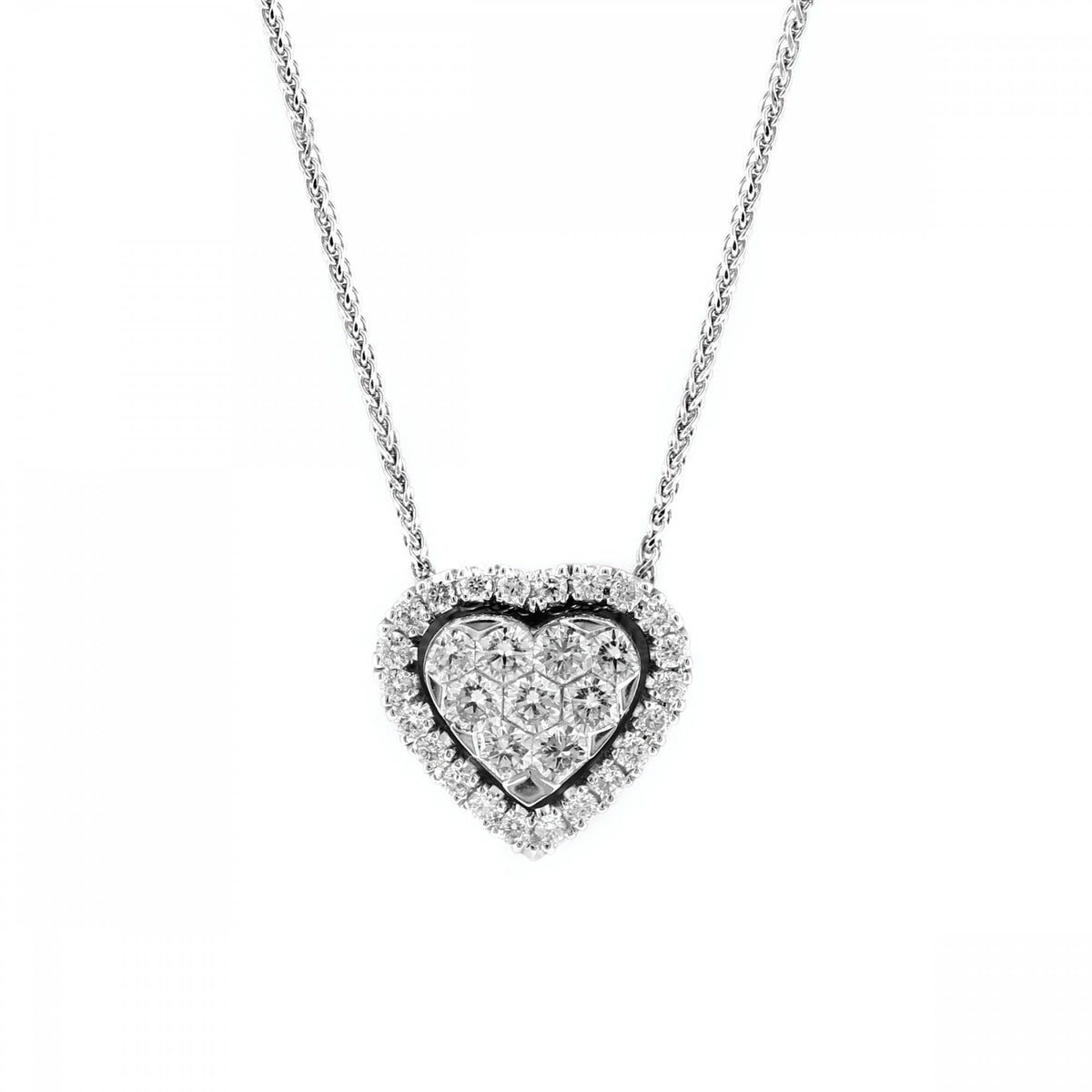 18ct white gold 0.71ct inivisible heart shape diamond pendant
