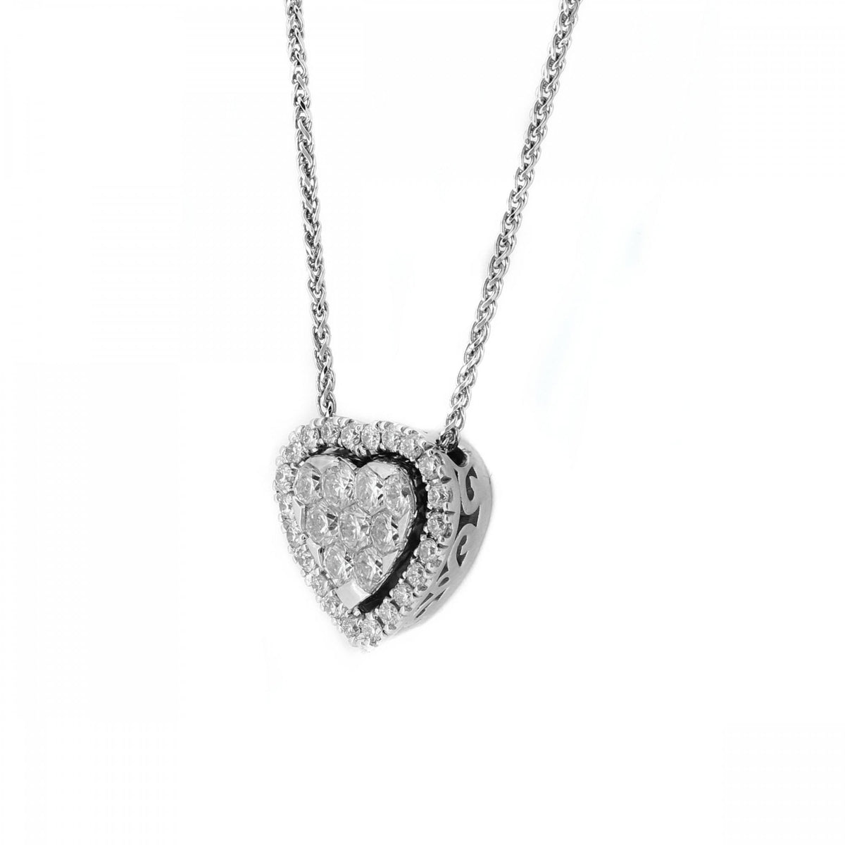 18ct white gold 0.71ct inivisible heart shape diamond pendant