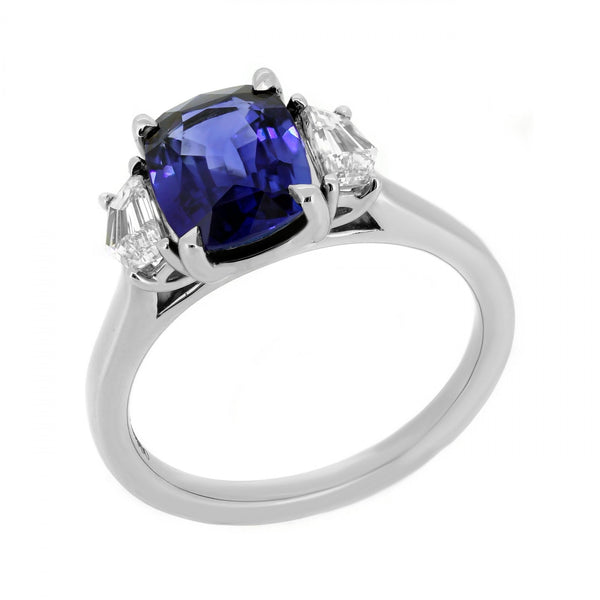 Platinum 2.62ct sapphire & 0.50ct diamond 3 stone ring