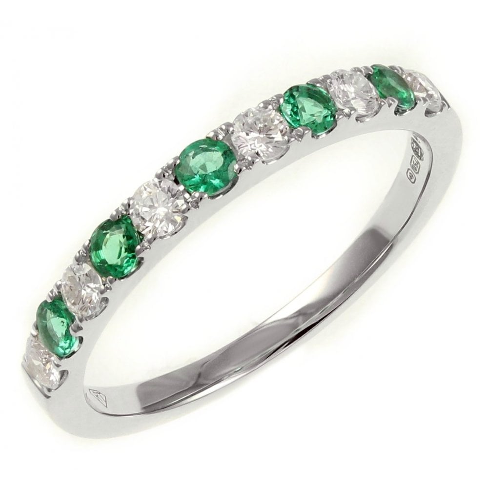 Platinum 0.19ct emerald & 0.25ct diamond half eternity ring