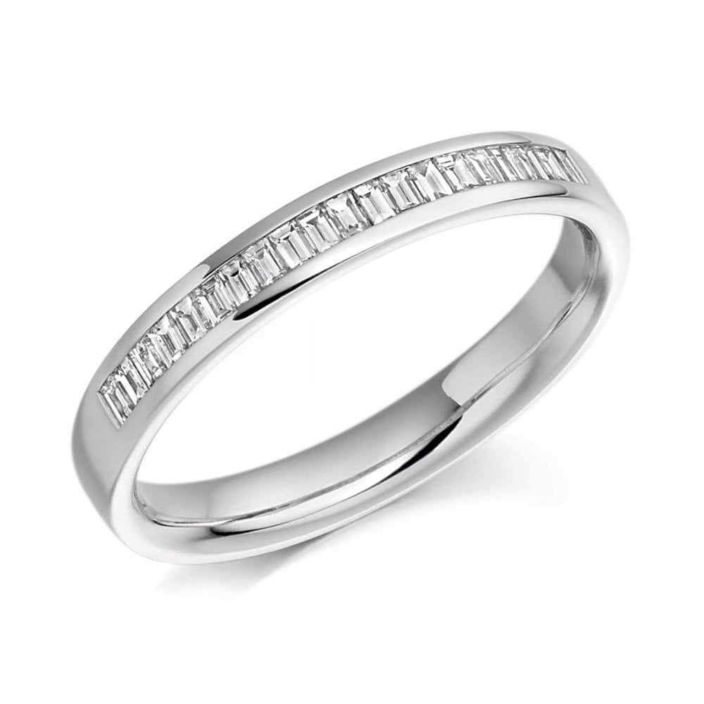 Platinum 0.26ct baguette cut diamond half eternity ring