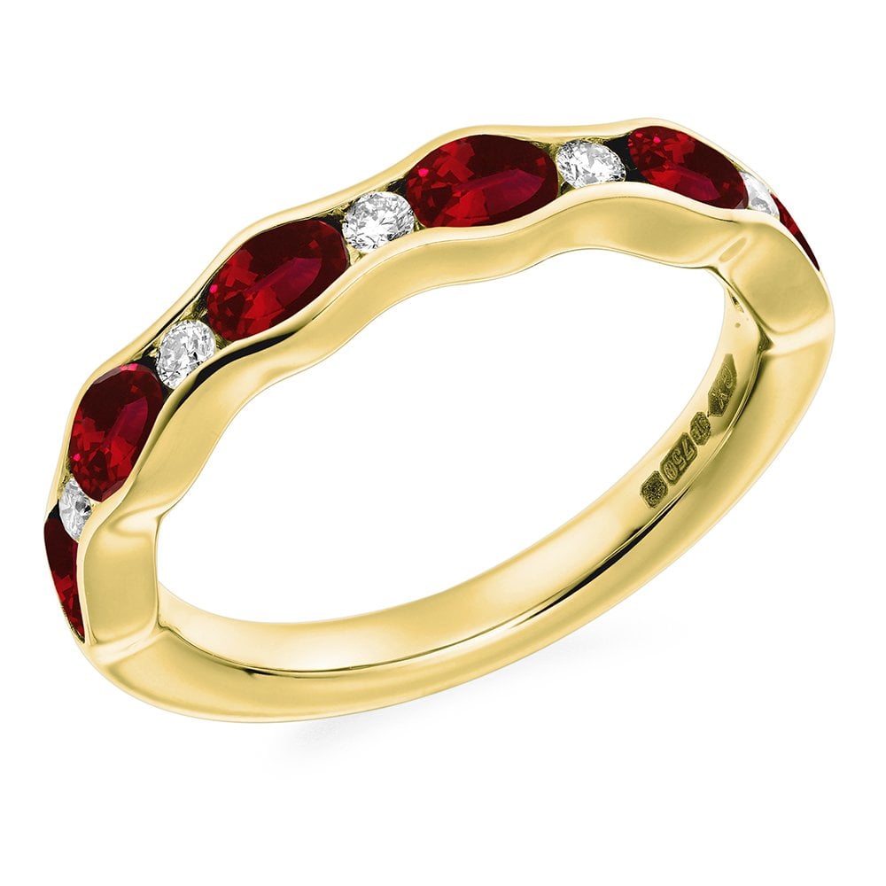 18ct yellow gold 1.25ct ruby & 0.15ct diamond eternity ring