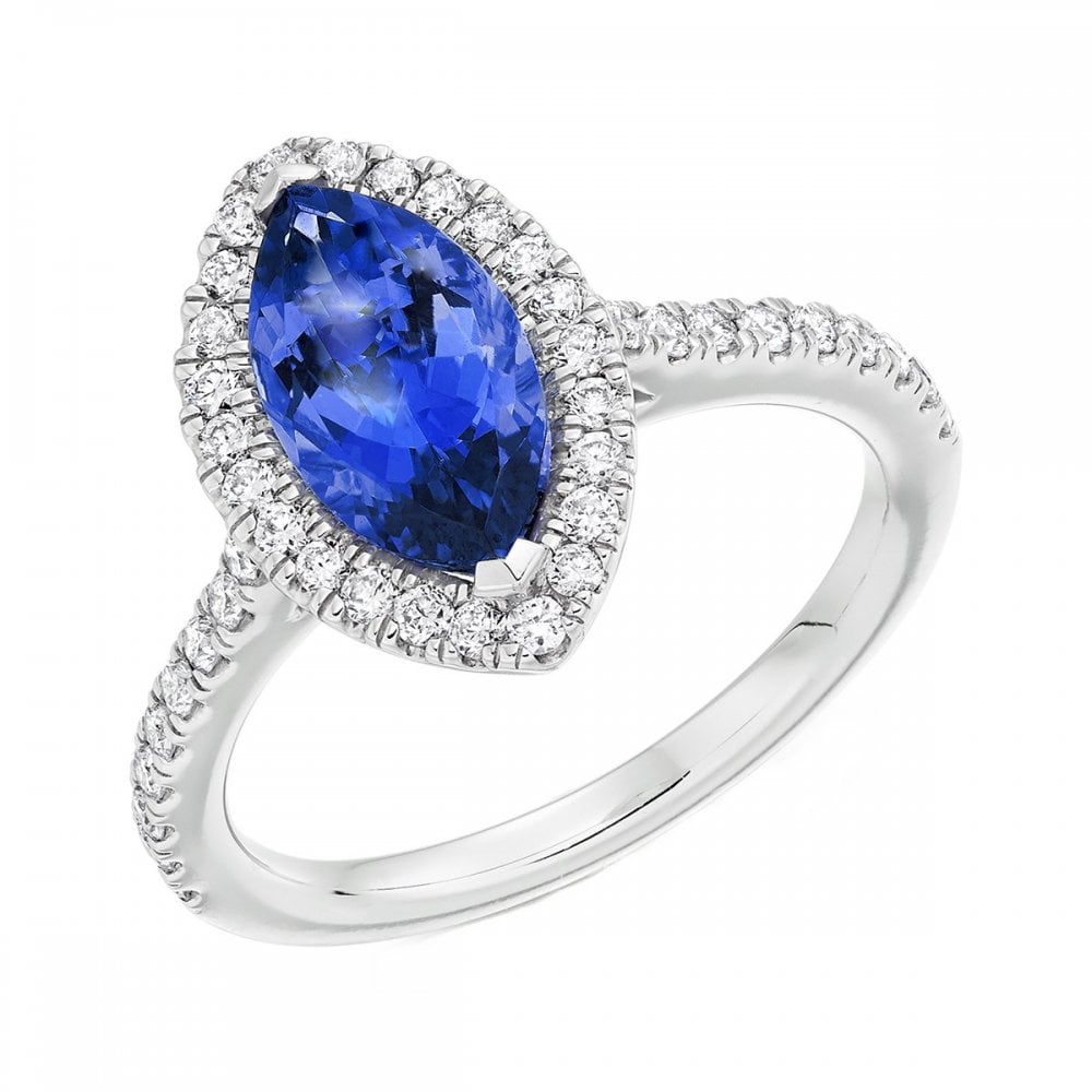 Platinum 1.80ct tanzanite & 0.50ct diamond halo ring