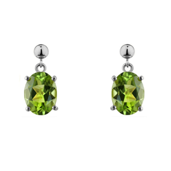 9ct white gold 8mm x 6mm oval peridot drop earrings