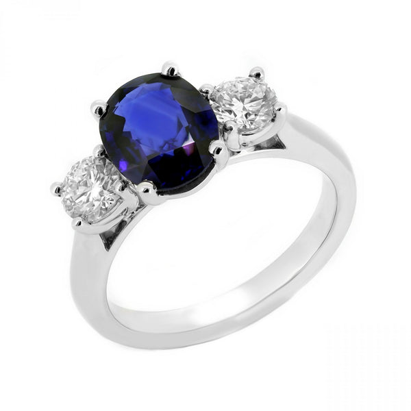 Platinum 2.09ct sapphire & 0.70ct E VS1 GIA diamond 3 stone ring