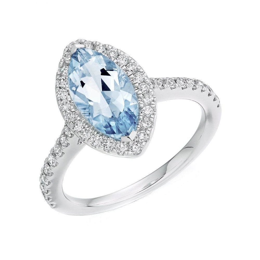Platinum 1.50ct aquamarine & 0.50ct diamond halo ring