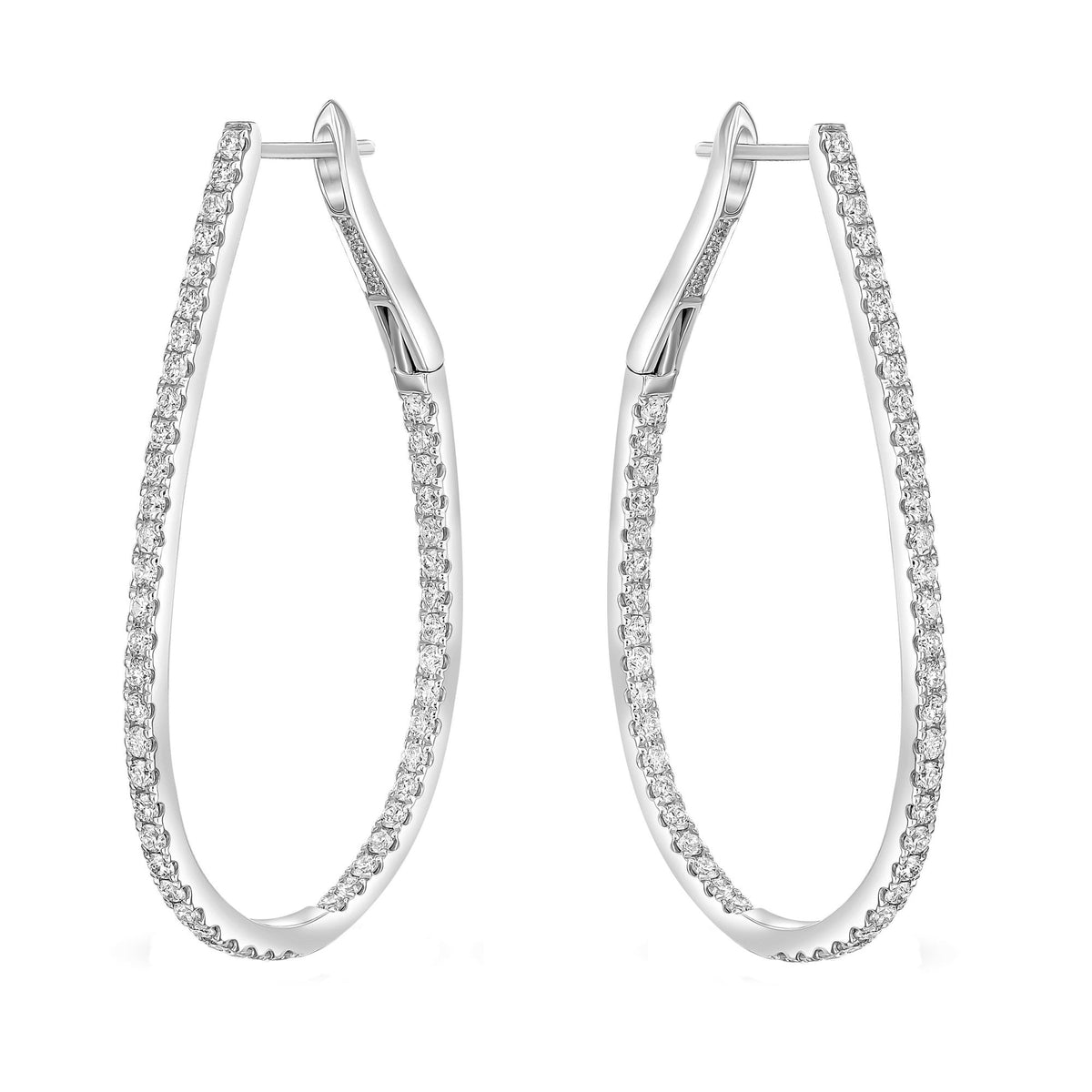 18ct white gold 1.52ct round brilliant diamond hoop earrings