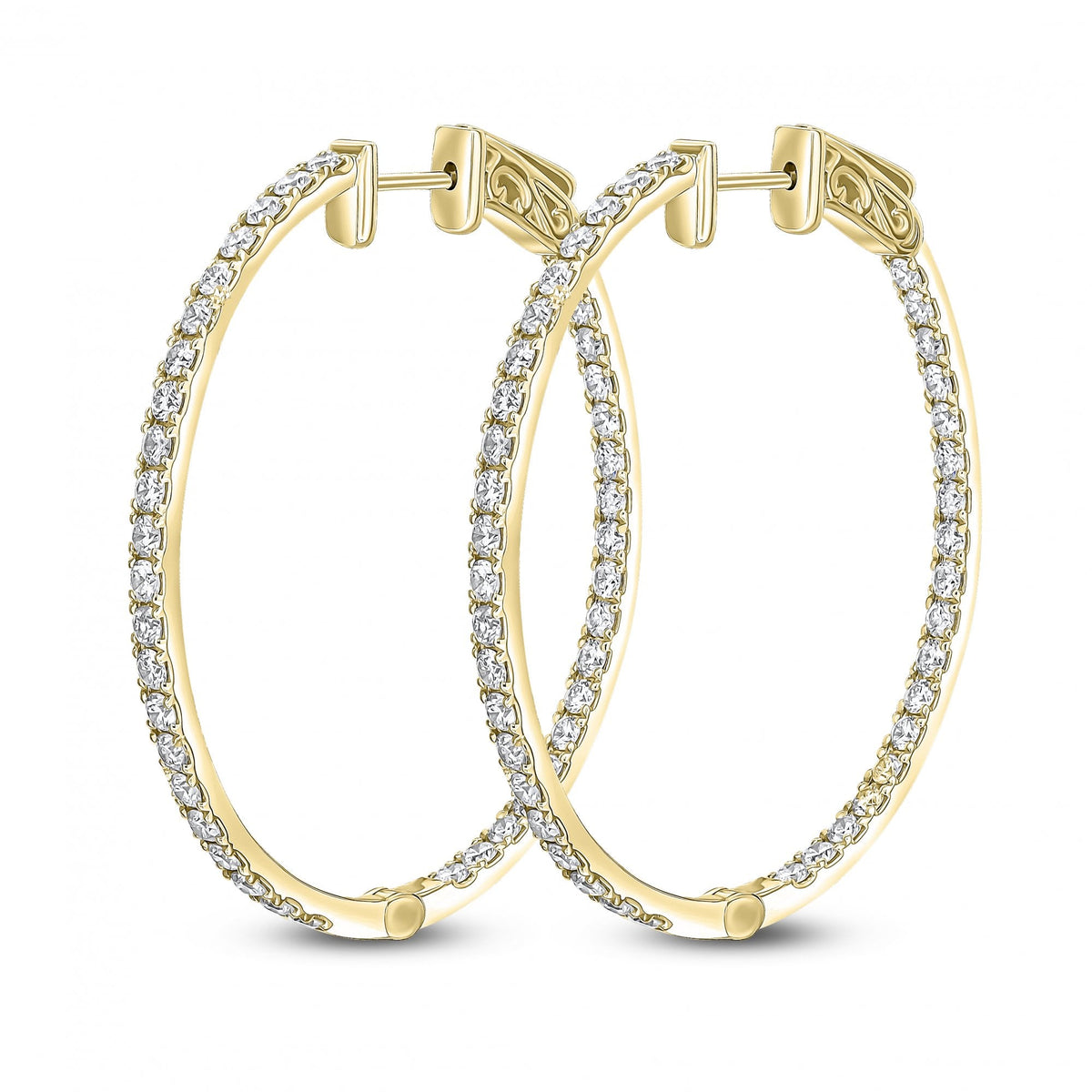 18ct yellow gold 2.60ct round brilliant diamond hoop earrings