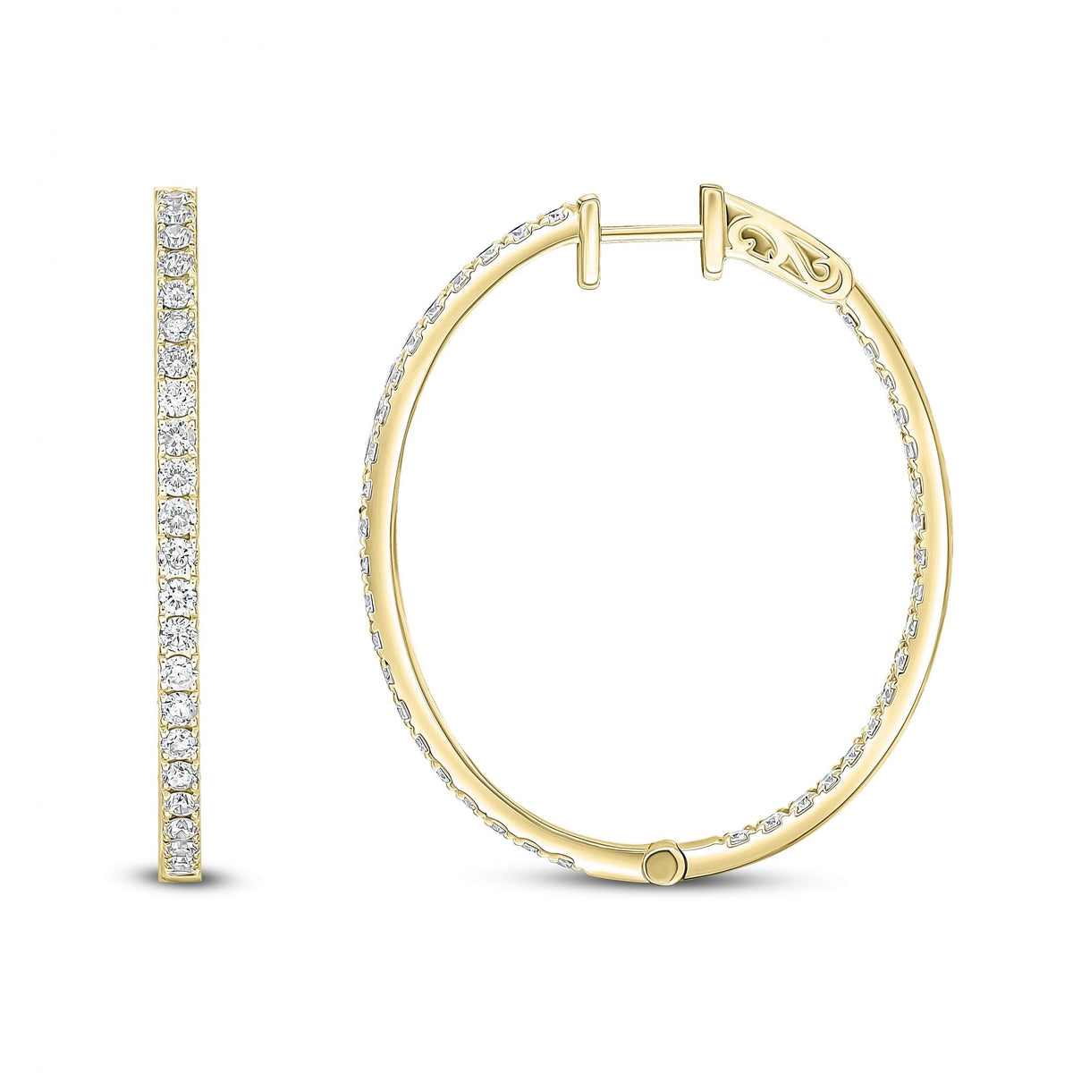 18ct yellow gold 2.60ct round brilliant diamond hoop earrings
