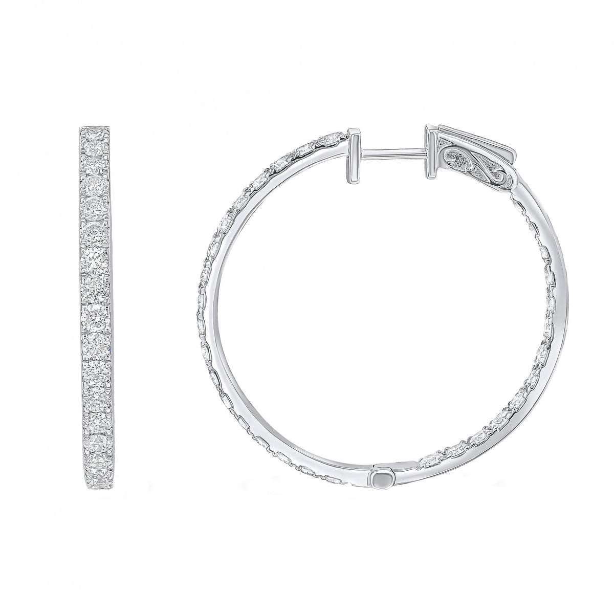 18ct white gold 3.00ct round brilliant diamond hoop earrings
