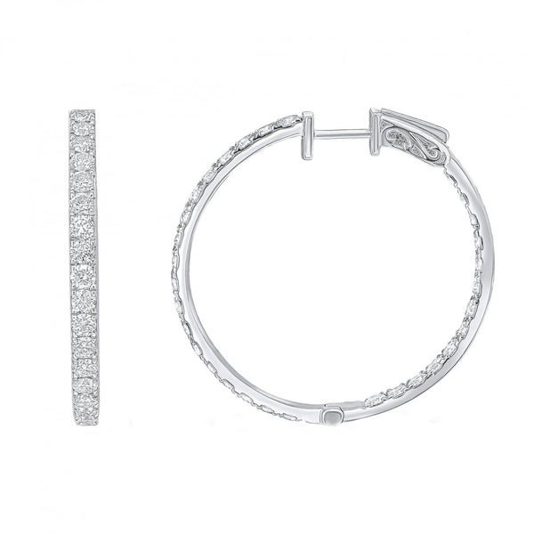 18ct white gold 3.00ct round brilliant diamond hoop earrings