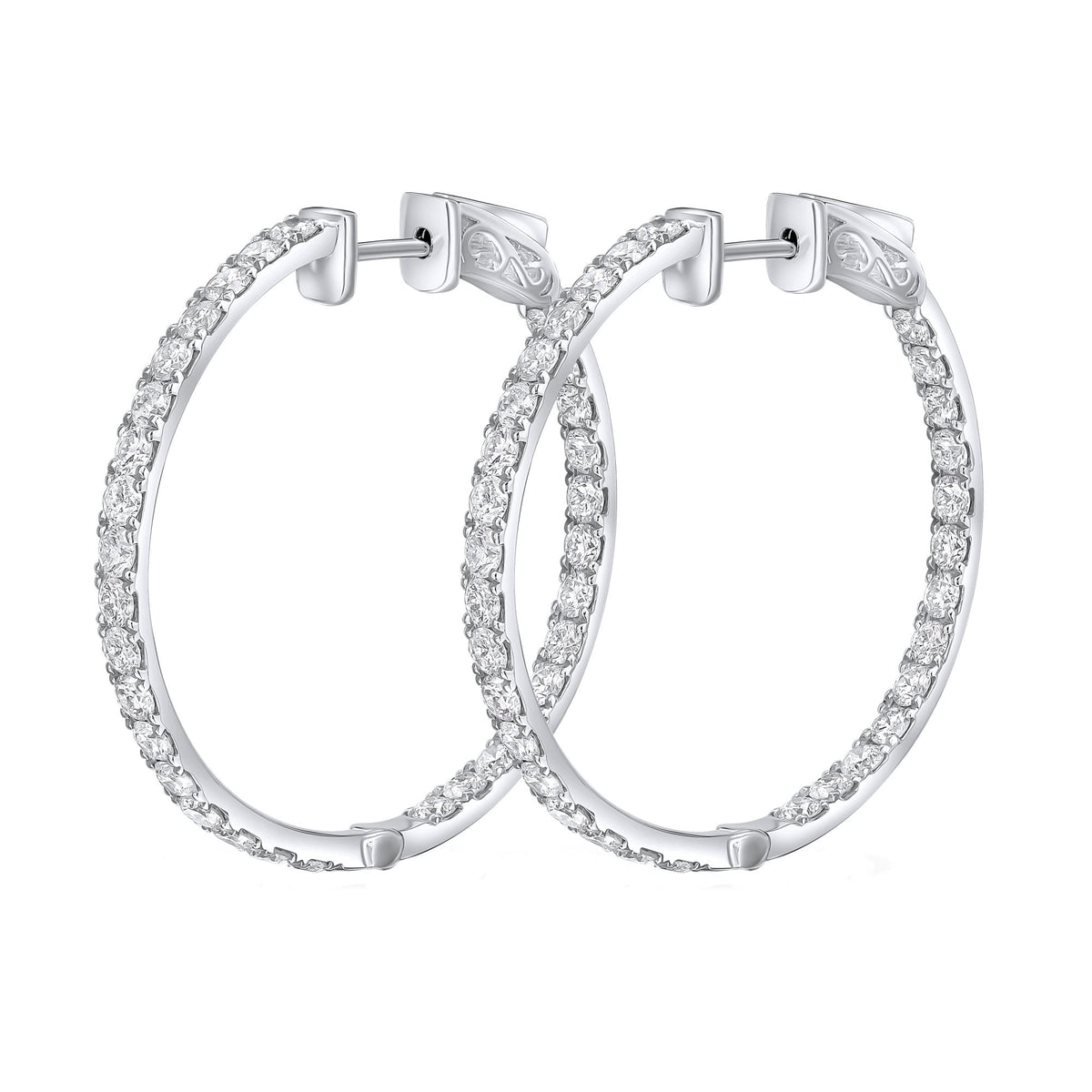 18ct white gold 3.00ct round brilliant diamond hoop earrings
