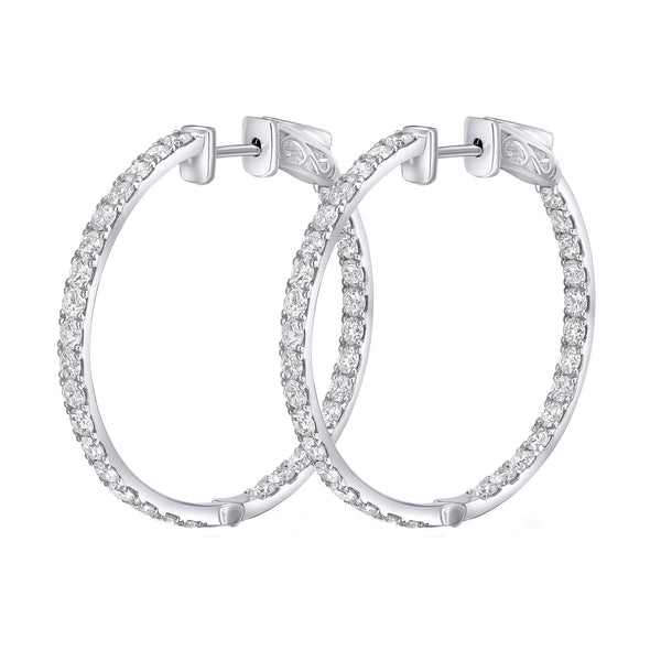 18ct white gold 3.00ct round brilliant diamond hoop earrings