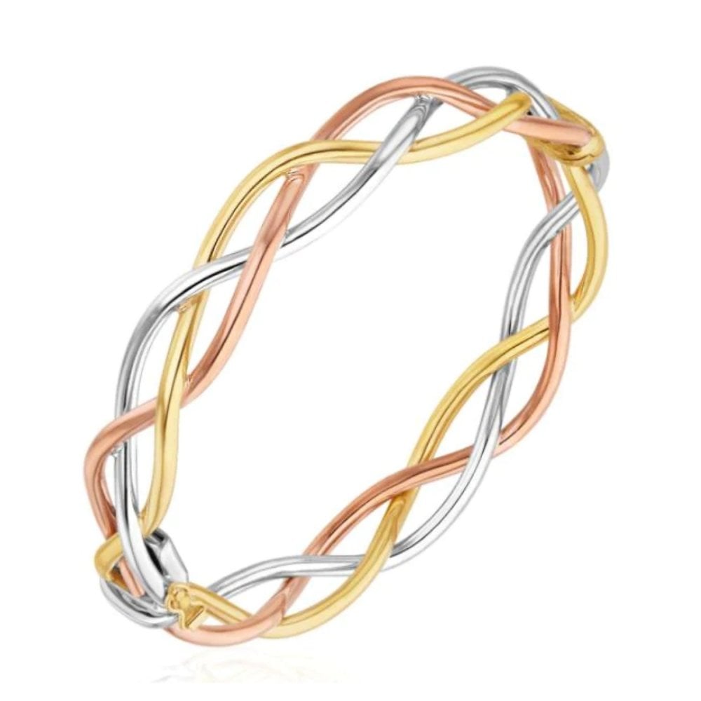 9ct multi gold 12.0mm solid plait bangle