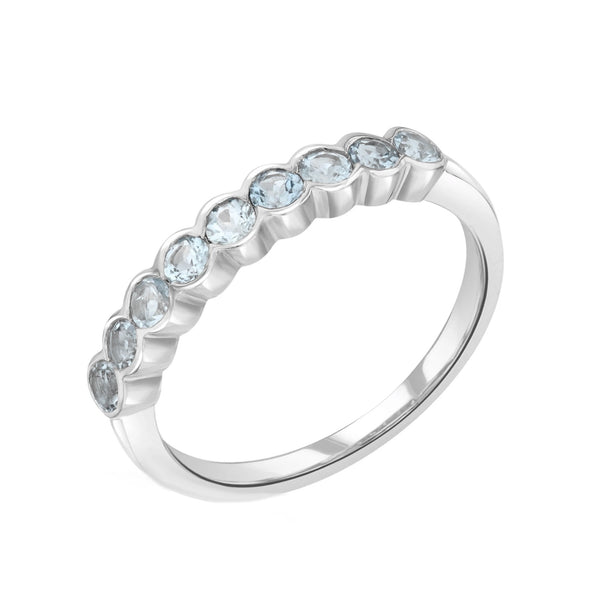 9ct white gold 0.50ct round cut aquamarine 9 stone ring