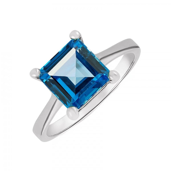 9ct white gold 8mm x 8mm square cut Swiss blue topaz ring