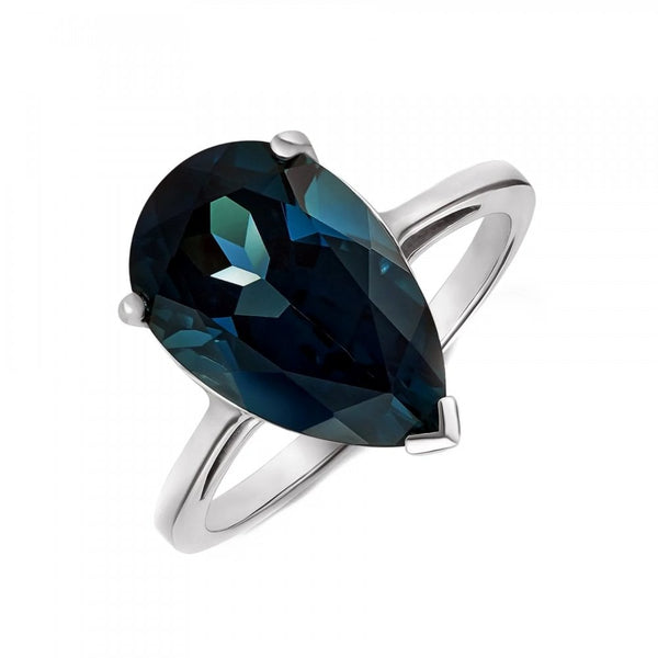 9ct white gold 14mm x 9mm pear cut London blue topaz ring