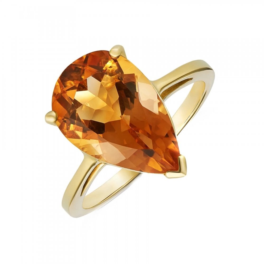 9ct yellow gold 14mm x 9mm pear cut citrine ring