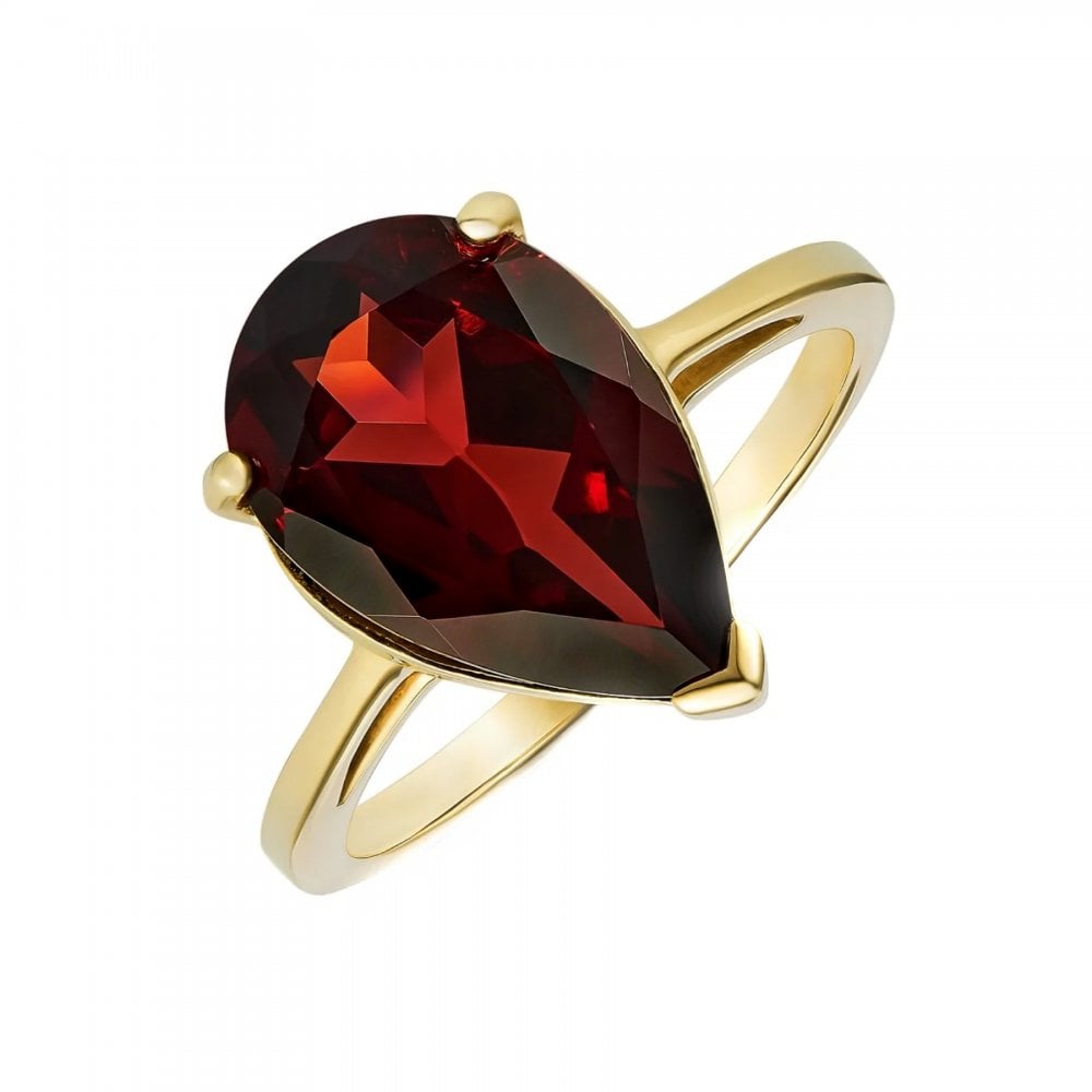 9ct yellow gold 14mm x 9mm pear cut garnet ring