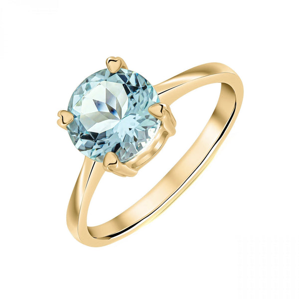 9ct yellow gold 8mm x 8mm round cut aquamarine ring