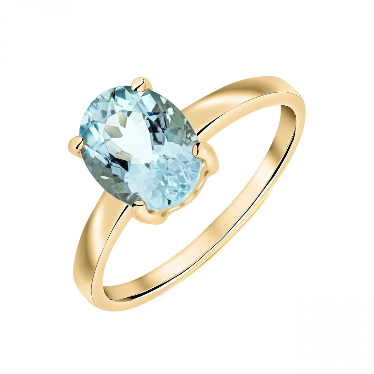 9ct yellow gold 9mm x 7mm oval cut aquamarine ring