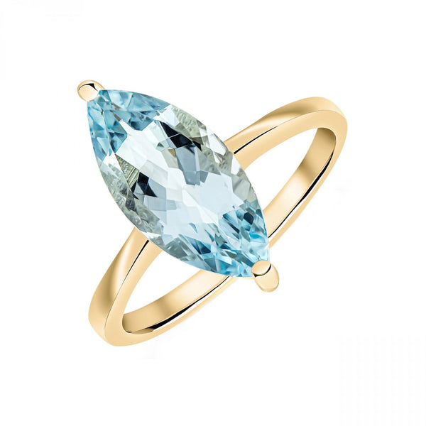 9ct yellow gold 15mm x 7mm marquise cut aquamarine ring