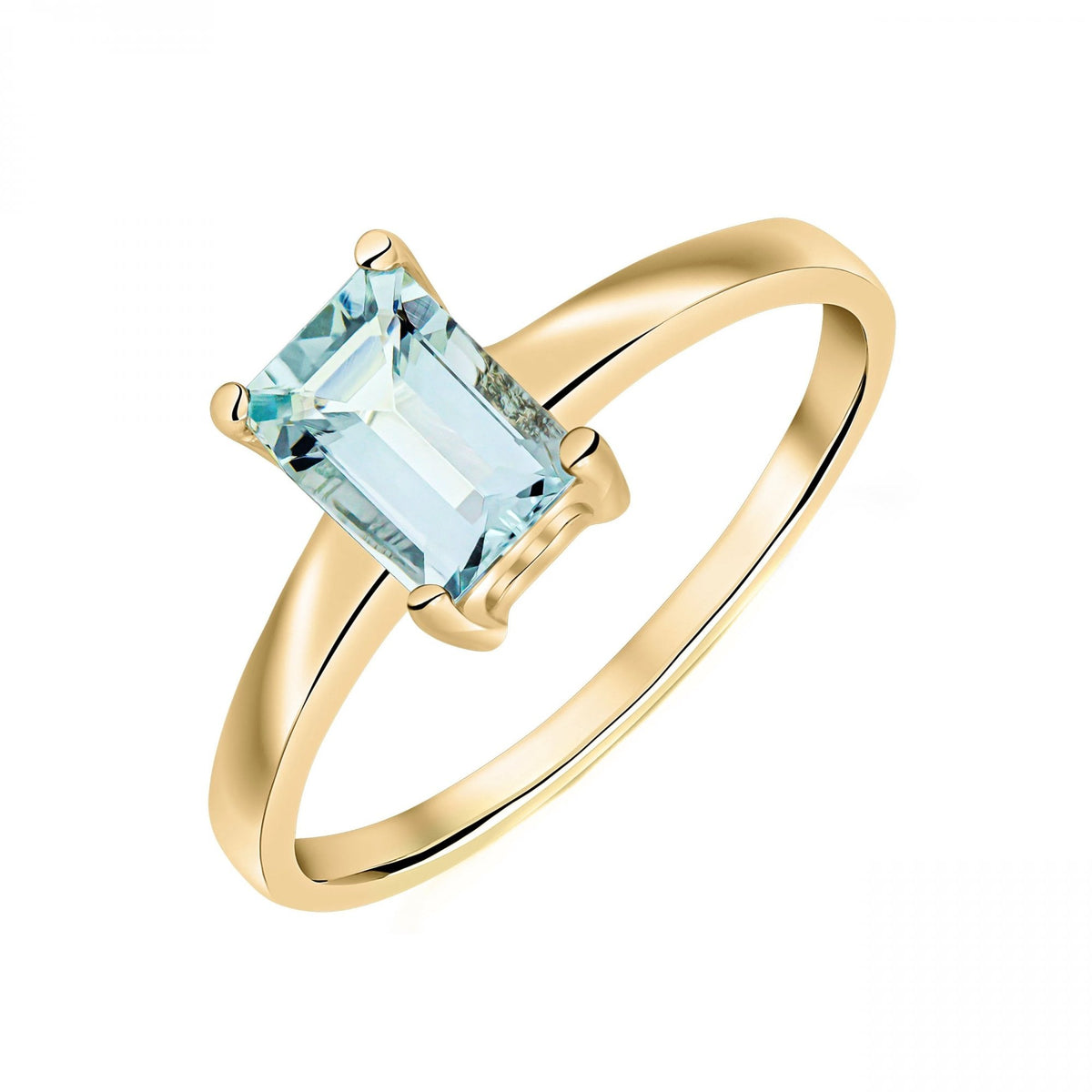 9ct yellow gold 7mm x 5mm emerald cut aquamarine ring