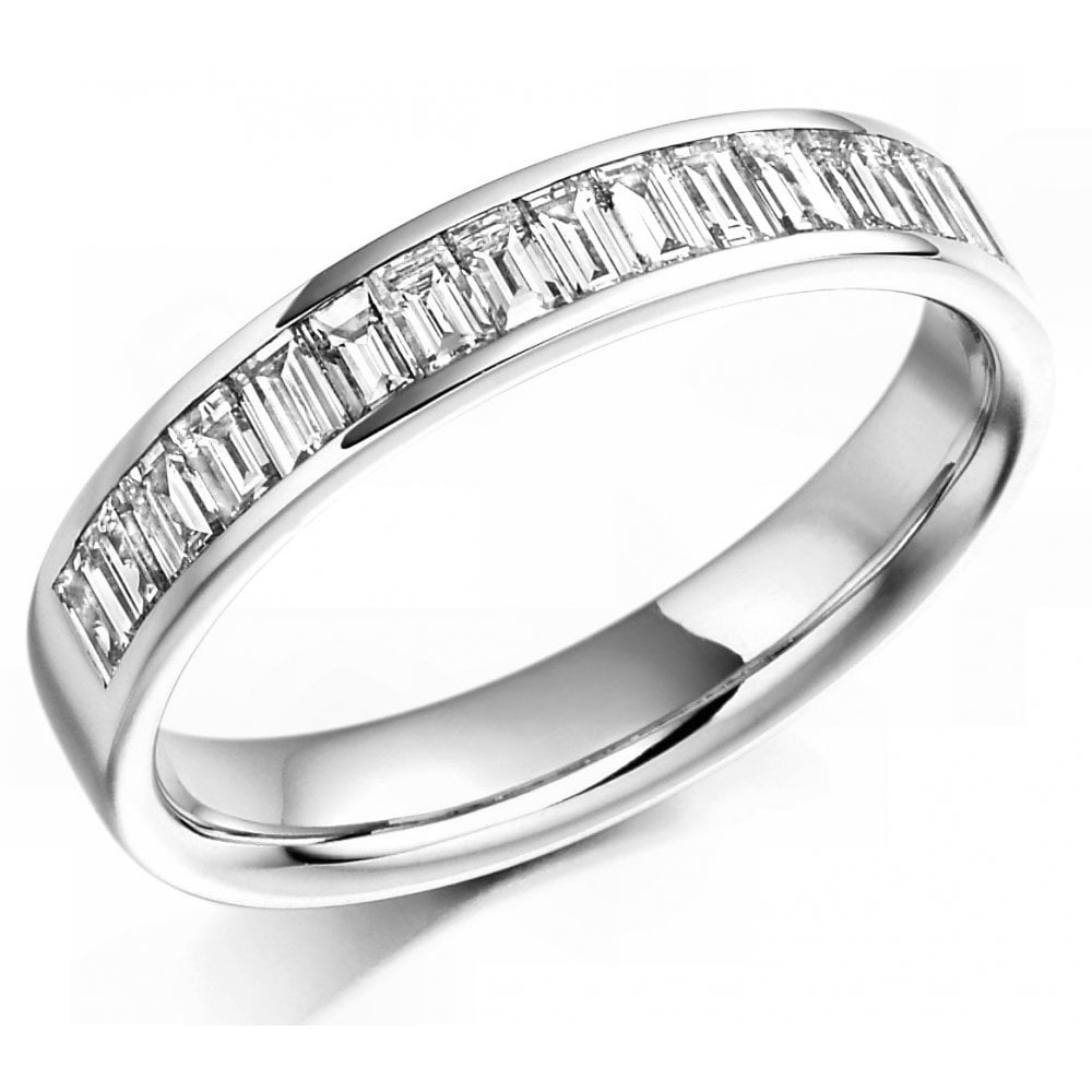 Platinum 0.76ct baguette cut diamond half eternity ring