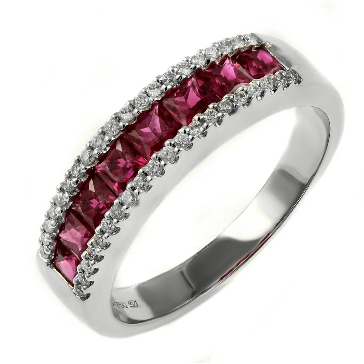 18ct white gold 1.21ct ruby & 0.15ct diamond half eternity ring