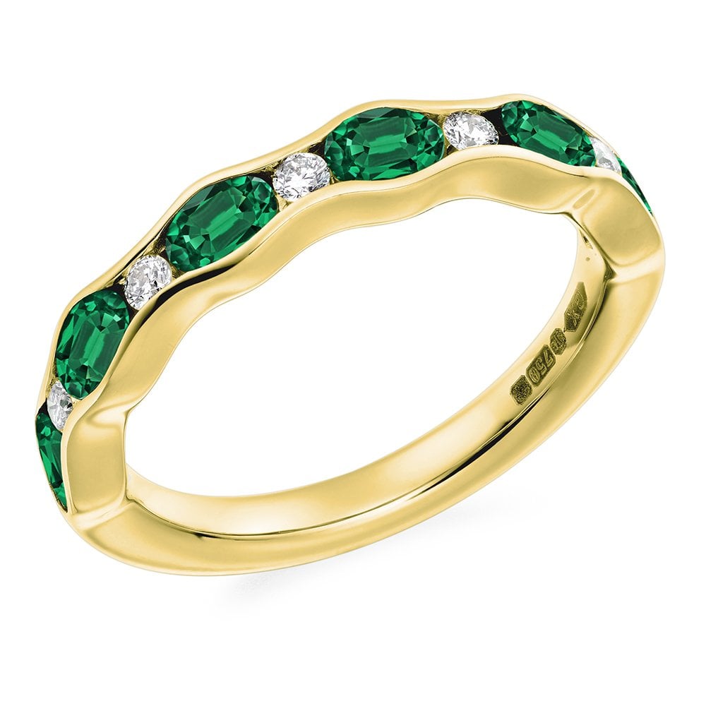 18ct yellow gold 1.00ct emerald & 0.15ct diamond eternity ring
