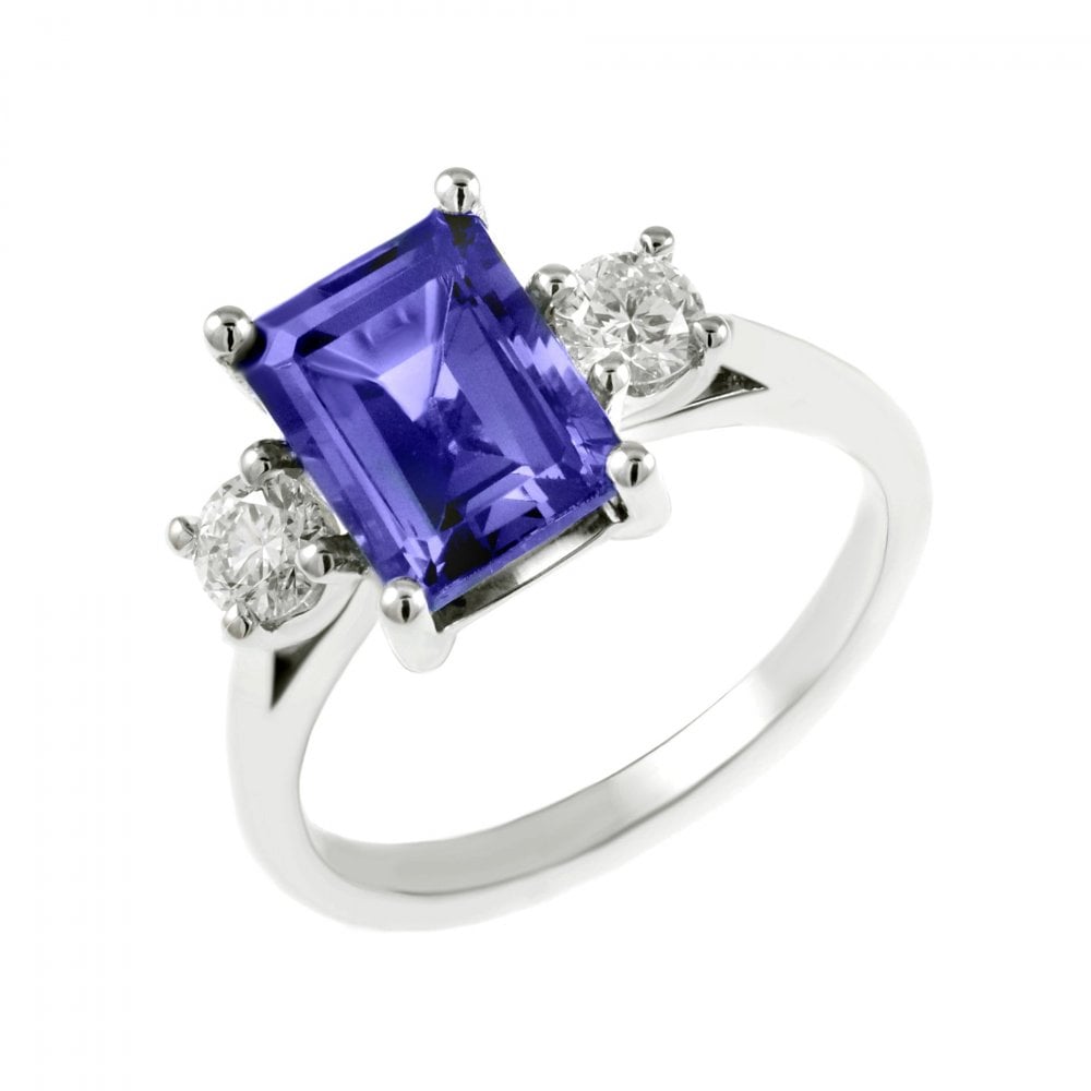 Platinum 2.44ct tanzanite & 0.40ct diamond 3 stone ring
