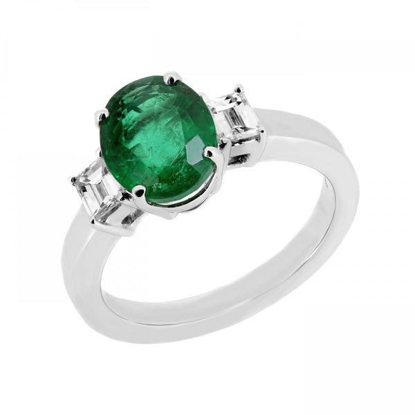 18ct white gold 2.23ct emerald & 0.50ct diamond 3 stone ring